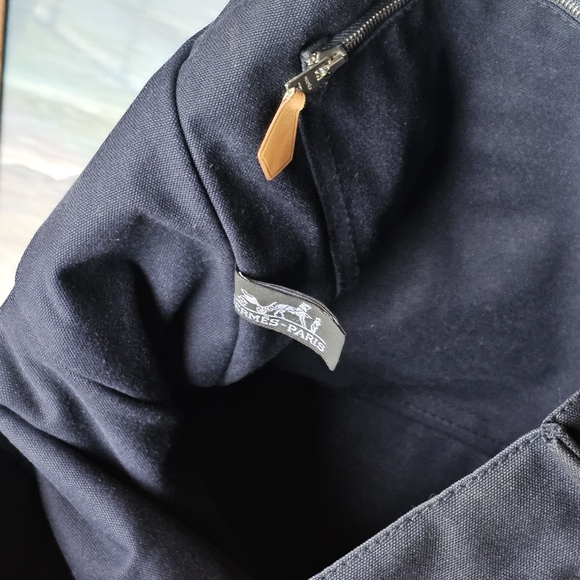 Authentic Hermes Fourre Navy Blue and Brown Canvas Tote Bag with Sturdy Design - Picture 14 of 16